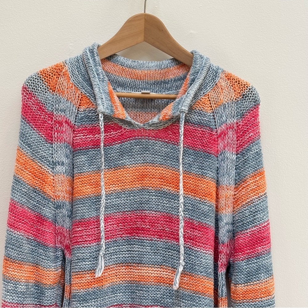 J. Jill Striped Tunic Sweater Linen Cotton Knit Beachy Casual Blue Size Large - Picture 9 of 15